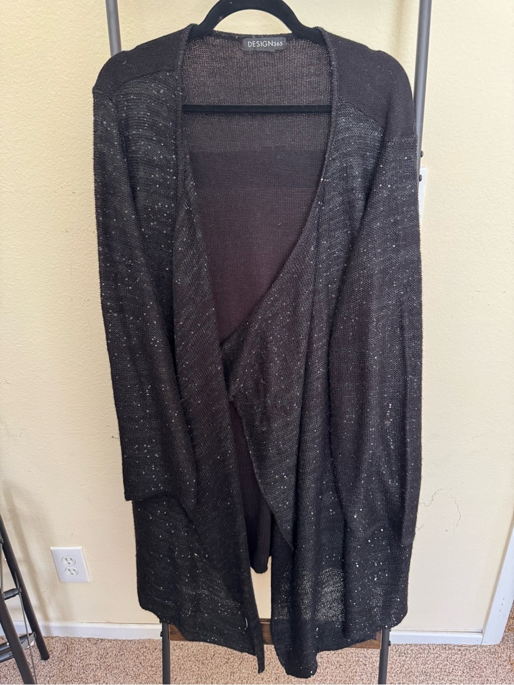 Design365 Women's Black Open-Front Long Cardigan Sweater with Sequins 3X